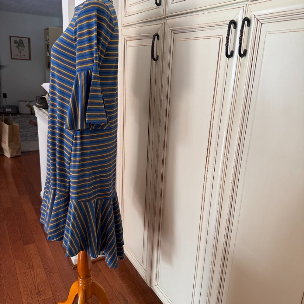 NWT LuLaRoe Maurine Dress Royal Blue, Slate Blue, and Medium Yellow Sz Medium - Picture 3 of 8